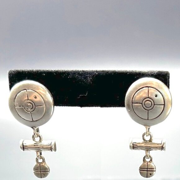 90s Vintage Lisa Jenks Sterling Silver Target Circle Drop Clip-on Earrings GUC - Picture 1 of 6